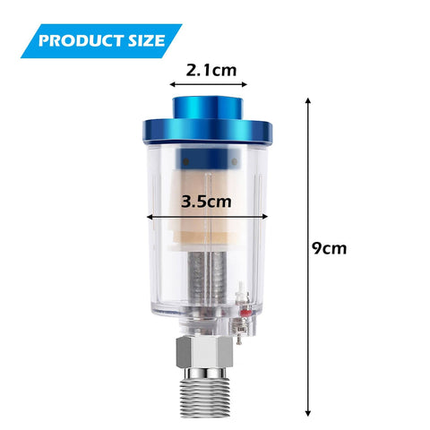 Universal One Quarter Inch Air Regulator Kit With Gauge For Pneumatic Spray Guns, dimensions of inline filter component