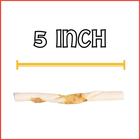 Twistedz American Beefhide 5 Inch Twist Sticks For Dogs With Real Beef Meat Wrap Chew Treats product image showing 5 inch length