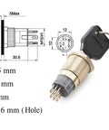16mm Rotary Key Switch Lock With 6 Pin DPDT 2NO-2NC, 3-Position Latching Keyed Lock For Panel Mounts, Control Panels, Vending Machines, Industrial And Access Gear, brass body with keys