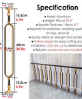 Top Shelf Aluminum Staircase Balusters And Spindles design specs, 37.4 inch height, robust oval shape, anti-rust features.