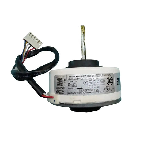 Brushless DC Fan Motor For Air Conditioner 20W Inverter Ready, WZDK20-38G showing front view with connector cable