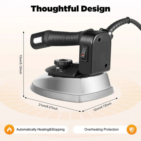 Top Shelf Industrial Steam Iron, Heavy Duty 1000W Commercial Press with heat control and safety features.