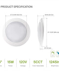 Slick 12 Pack Led Disk Lights 6 Inch Flush Mount Ceiling Fixtures With 5Cct Adjustable Color Tuning And CRI90 Plus Rich Natural Illumination Zero Hassle Setup, product dimensions and specifications.