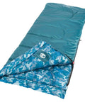 Kids 45F Sleeping Bag For Kids Up To 5 Ft 5 In Tall, Lightweight Warm Sleep Sack For Indoor Outdoor Use, Easy Roll Control, blue camo design