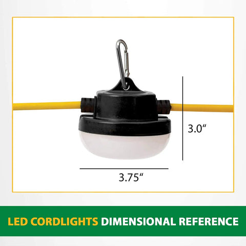 Close-up of LED light unit from Worksite Ready 100 Ft LED String Lights for Construction Sites, showing 3.75-inch width.