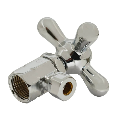Victorian Pedestal Lavatory Kit With Cross Handles In Polished Nickel, showing cross handle angle stop for freestanding sinks