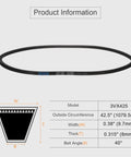 3VX425 Cogged V Belt Two Pack Raw Edge Industrial Rubber Drive Belt 42.5 Inch Length 0.38 Inch Width 0.32 Inch Thickness