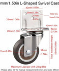 Diagram showing dimensions of chrome bracket 38mm wheels from 8 Pack 360 Degree Lockable Swivel Caster Wheels For Light Duty