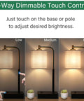 Bedside Touch Lamp With USB Port Outlet 3 Way Dimmable Modern Table Lamp showing 3 brightness levels: low, medium, high