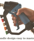 Beefed Up 5000 PSI Pressure Washer Gun With 360 Degree Swivel And Five Quick Connect Nozzles held by hand