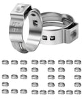 200 Pack One Half Inch PEX Cinch Clamps, Stainless Steel Single Ear Hose Clamps for PEX Pipe, 360 Degree Seal, Displayed in Rows