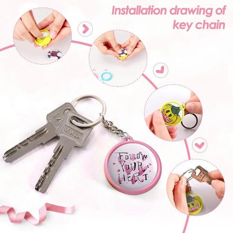 Installation steps for 50 Pack Keychain Button Making Kit For 1.25 Inch Button Makers, keys with custom button keychain