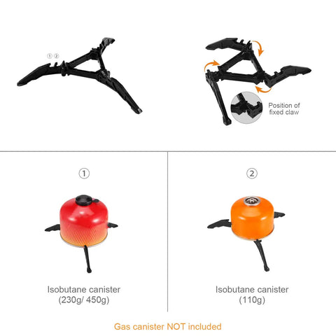 8 Piece Camping Cookware Mess Kit With Mini Backpacking Stove showing gas canister brackets.