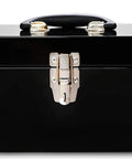 16 Inch Portable Steel Heavy Duty Tool Box With 18 Gauge Construction, Metal Latch And Red Handle, Flat Top Carry Box, front view