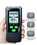 Straight Shooting Wall Scanner And Stud Finder With Four In One Metal Detection And AC Voltage Sensing To Nail Down Hidden Joists And Live Wires Safely Without Drywall Damage, handheld device with digital display.