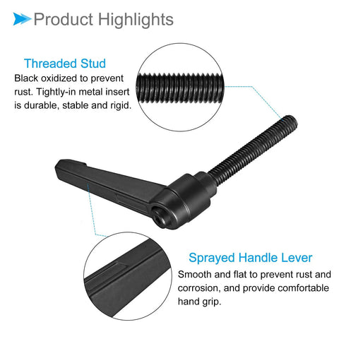 Clamping Lever Handles M8 By 60mm Male Thread Adjustable Quick Release Locking Rotating Bolt Knobs Black For Lathe Machinery Two Piece Set Beefy Grip And Secure Lock Wide Applications threaded stud detail