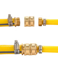 2 Pack 3/4 Inch Garden Hose Connector With Dual Swivel For Male To Male And Double Female Adapters Aluminum Construction For Durability Standard 3/4 Inch Fit Easy Attachment For All Hoses And Watering Tools., brass garden hose connector on yellow hose
