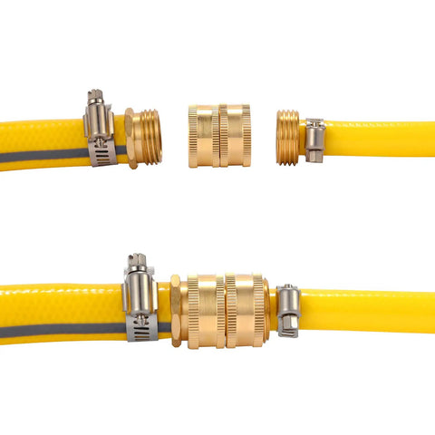 2 Pack 3/4 Inch Garden Hose Connector With Dual Swivel For Male To Male And Double Female Adapters Aluminum Construction For Durability Standard 3/4 Inch Fit Easy Attachment For All Hoses And Watering Tools., brass garden hose connector on yellow hose