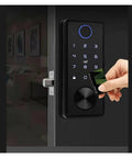 Zero Stress Fingerprint Smart Lock For Front Door With Touchscreen Electronic Deadbolt And App Control Keyless Entry For House Or Office, showing keypad and card access.