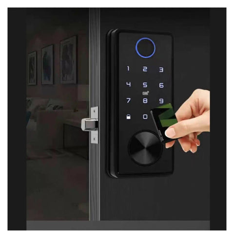 Zero Stress Fingerprint Smart Lock For Front Door With Touchscreen Electronic Deadbolt And App Control Keyless Entry For House Or Office, showing keypad and card access.