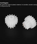 20 Piece Plastic Gear Set With 16 Teeth Module 0.5 Reduction Gears For RC Cars And DIY Robots, durable white gears close-up