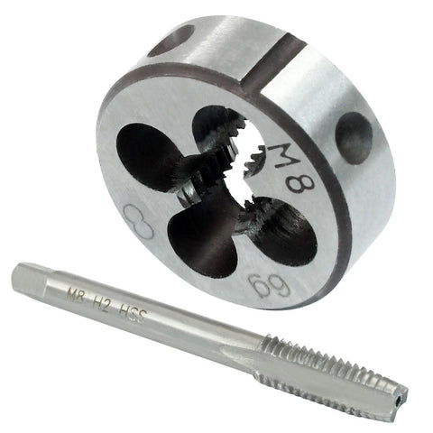 M8 X 1.25 Tap And Die Set For Metric Threads, Right-Hand Tap And Round Die, HSS6542 High-Speed Steel, durable build