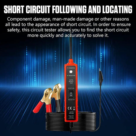 Circuit Probe Tester With Overload Protection And Component Activation For 6-24V Systems, Polarity And Continuity Testing shown with 13Ft cable and clips
