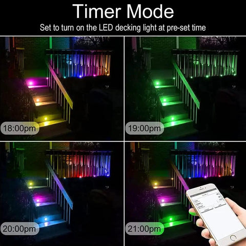 LED Deck Lights Kit Multicolor 20 Pack 1.22 Inch RGBW IC Smart Recessed Low Voltage 12V Step Lights IP67 on timer mode
