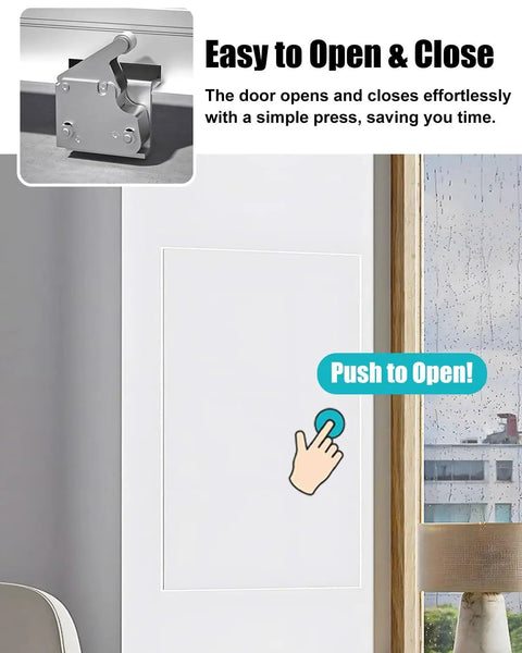 Smooth Finish Paintable Flush Mount Plumbing Access Panel For Drywall Sheetrock Hidden Wall Door With Easy Spring Loaded Pop Out Mechanism 36 By 40 Inches Tough Aluminum Frame with touch mechanism.