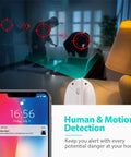 1080P Indoor Pet Cam With 2 Way Audio Night Vision And AI Human Detection showing motion alert on smartphone