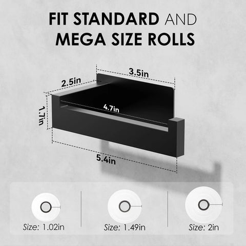 Matte Black Self Adhesive Toilet Paper Holder Wall Mount Rustproof SUS304 Stainless Steel No Drilling Easy Install For Bathroom