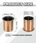 2 Pack Flanged Sleeve Bearings 35mm Bore, 39mm OD, 50mm Long with 47mm Flange Diameter and 2mm Flange Thickness, Iron Base with Copper Outer, Heavy Duty Sleeve Bearing Set for Machinery, Motors, and DIY Projects product size diagram with dimensions
