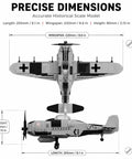 FW-190 Fighter Aircraft Build Kit With 503 Pieces For Adults And Hobbyists, top and side view showcasing precise dimensions.