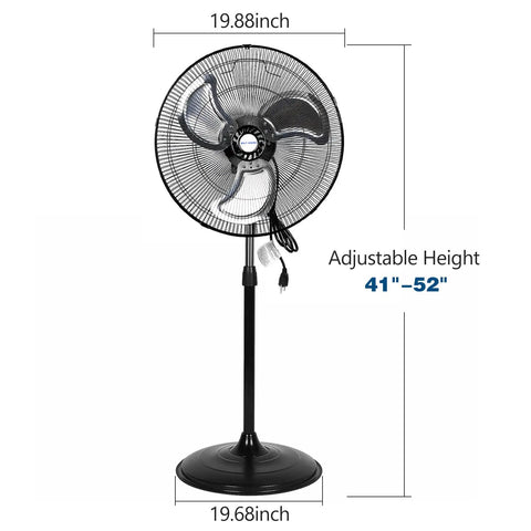 Industrial Grade 18 Inch High Velocity Pedestal Oscillating Fan With Aluminum Blades 3850 CFM 3 Speed Settings front view