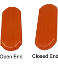 Badass High Voltage Battery Terminal Safety Covers For Electric Vehicles Sae Orange Insulated Caps 12 Pack showing open and closed ends.