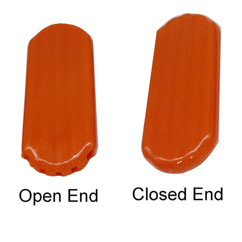 Badass High Voltage Battery Terminal Safety Covers For Electric Vehicles Sae Orange Insulated Caps 12 Pack showing open and closed ends.