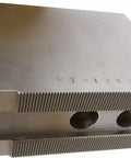 Close-up of Pro Grade 12 Inch CNC Lathe Soft Chuck Jaw Set, 4 Inch Tall, 3 Pieces, Hardenable Steel Serrated Jaws With 5mm X 60 Degree Teeth