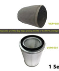 Cartridge Vacuum HEPA Filter VKHF001 And Pre Filter VKPF001 With Clamp For Vacmaster Industrial VK811PH And VK1011SIWTH Delivers 99.99 Percent Filtration At 0.3 Micron Easy To Install And Replace with one set including filters