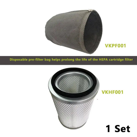 Cartridge Vacuum HEPA Filter VKHF001 And Pre Filter VKPF001 With Clamp For Vacmaster Industrial VK811PH And VK1011SIWTH Delivers 99.99 Percent Filtration At 0.3 Micron Easy To Install And Replace with one set including filters
