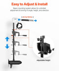 Electric Trolling Motor For Kayaks And Fishing Boats, 12V 55 Lbs Thrust, adjustable transom mount height, close-up view.