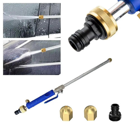 Hydro Nozzle Hose Sprayer With Jet And Mist Modes Heavy Duty Metal Body shown with hose attachments and spray modes.