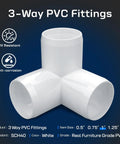 Heavy Duty 1 Inch PVC Fittings 3 Way 10 Pack Furniture Grade For DIYers, UV Resistant, Schedule 40 Pipes Compatible Connector