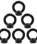 Six Pack M6 Eye Nuts Set Stainless Steel Lifting Eye Nuts Ring Style Fasteners For Heavy Duty Rigging And Anchoring Corrosion Resistant High Load Capacity For Industrial Use, showing front view of black eye nuts.