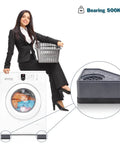 Woman sitting on washing machine, highlighting Anti Vibration Pads for Washing Machine and Dryer Feet Kit Heavy Duty Rubber Shock Absorbing Pads.