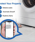 Intelliflow Half Inch Smart Washing Machine Water Shutoff Valve With Leak Sensor And Real Time Text And Email Alerts For Peace Of Mind, Inlet Adapters Included, Flood Detection, Auto Shutoff For Home Protection installed by washing machine