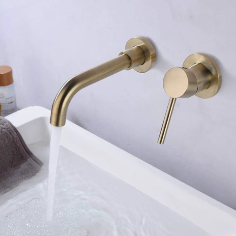 Wall Mount Bathroom Faucet In Brushed Gold With Single Handle And Brass Rough In Valve Solid Brass Construction cUPC Certified view
