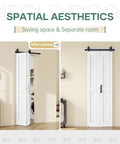 Bi Fold Barn Door 28 By 84 Inches For Closet White Waterproof Sliding Door With Hardware Kit Included Installed in Room