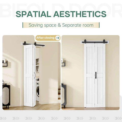 Bi Fold Barn Door 28 By 84 Inches For Closet White Waterproof Sliding Door With Hardware Kit Included Installed in Room