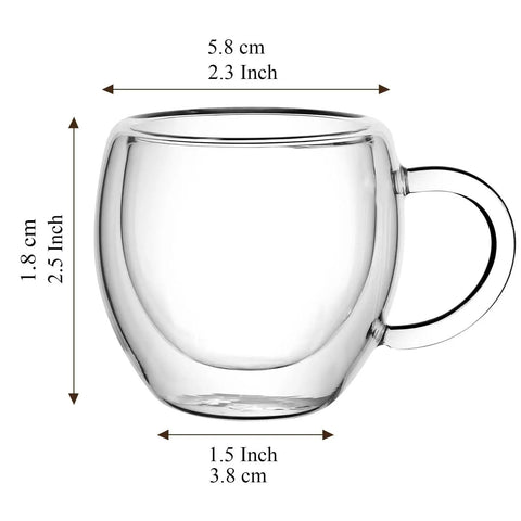 Six Pack Double Wall Insulated Espresso Cups With Handles Clear Borosilicate Glass Shot Glasses Heat Resistant Lead Free And BPA Free Small Espresso Mugs For Espresso Machines And Coffee Lovers