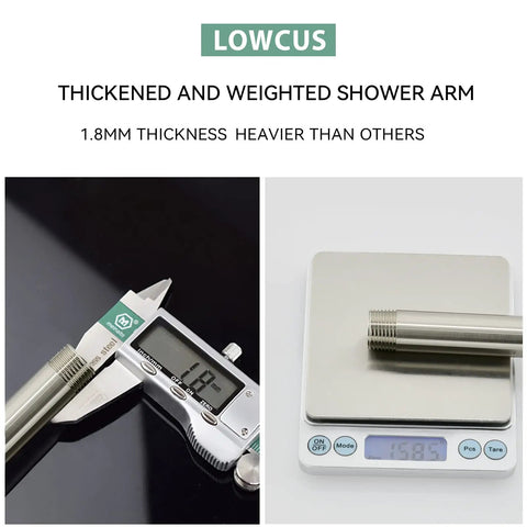 8 Inch Anti Leakage Ceiling Wall Shower Arm With Flange In Brushed Nickel Finish measured with caliper and weighed on scale